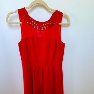 Red Anthropologie dress with cute neck design and pockets